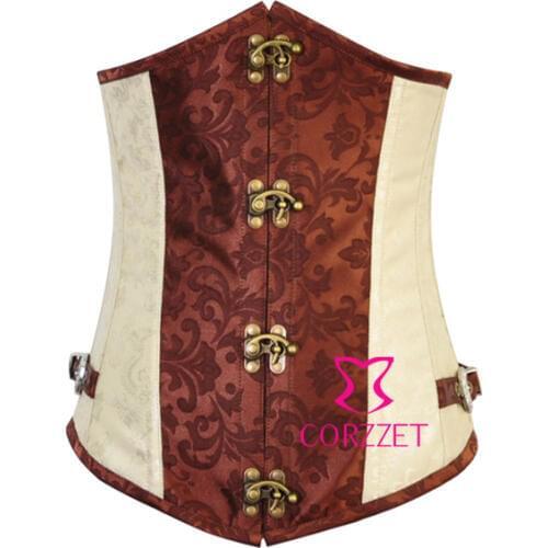 Brown Steampunk Gothic Style Ring Buckle Latex Cincher Waist Trainer Corset Underbust Bustier & Corsets corpetes e espartilhos