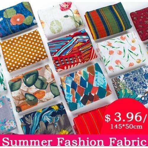145*50cm Summer Sewing Fabric Washable Thin Cotton Linen Cotton Dress Textile Clothing Sewing Materials Fabric Vintage Printing