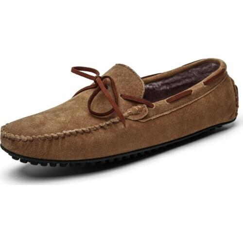 Jumpmore Winter Warm Casual Shoes Men Loafers With Fur Suede Leather Mens Driving Shoes Italian Designer Men Shoes Size 38-49
