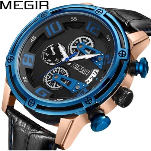 MEGIR 2021 New Fashion Mens Watch Waterproof Sport Chronograph Belt Calendar LuminousWatches Quartz Relogio Masculino 2078G