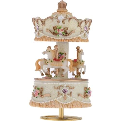 Laxury Music Box Windup 3-horse Carousel Music Box Artware/Gift Melody Castle in the Sky Pink/Purple/Blue/Gold Shade for Option