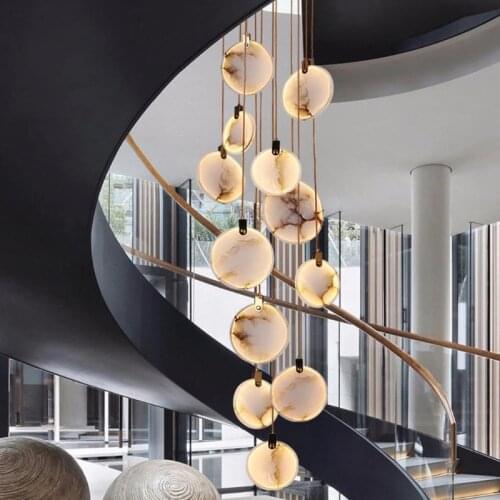 New gold LED chandelier modern marble lamp AC110V 220v long staircase chandeliers bar lights