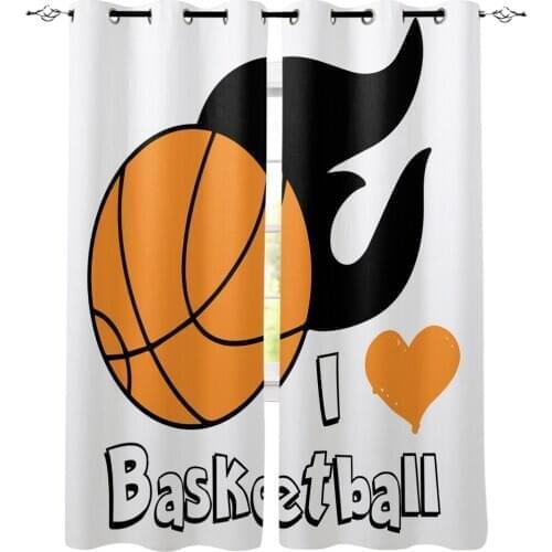Basketball Illustration Window Curtains LivingRoom Kitchen Curtains Left and Right Biparting Open