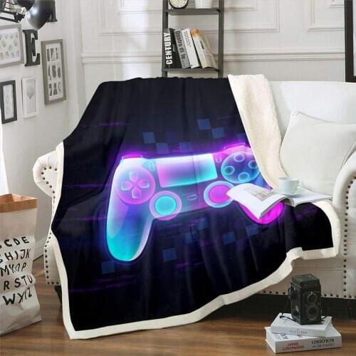 Teens Gamepad Plush Bed Blanket Throw Size, Kids Video Games Throw Blanket, Gaming Joystick Flannel Blanket, Modern Gamer D-Pad