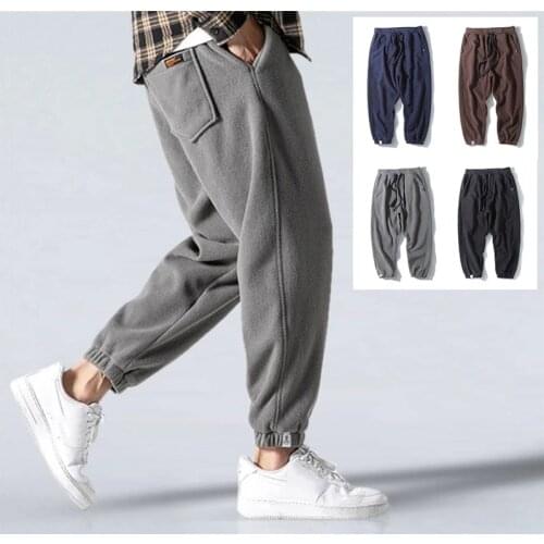 Casual Men Harem Pants Elastic Waist 2021 Winter New Trendy Fleece Keep Warm Loose Comfort Male Long Pants Pantalones De Hombre