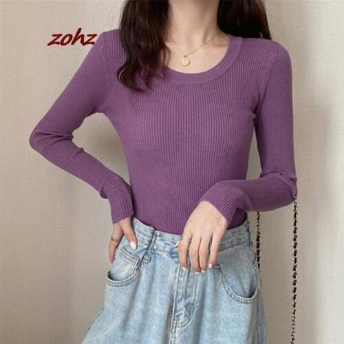 Casual Chic Autumn Winter Basic Sweater Pullovers Women O-neck Solid Knitted Slim Pullover Female Long Sleeve Warm Khaki Sweater