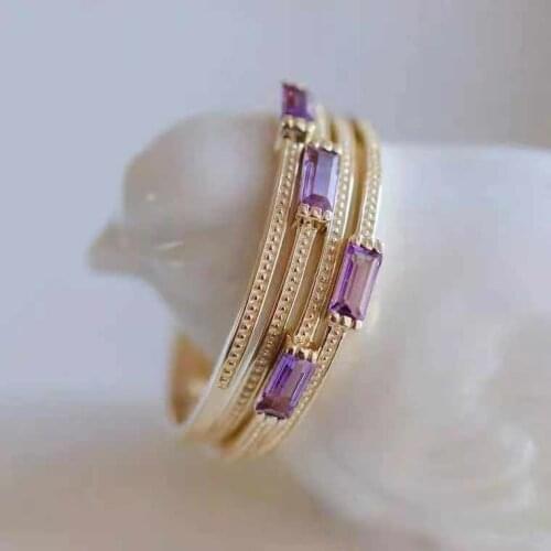 New original design geometric purple stone opening adjustable ring exquisite light luxury charm womens brand silver jewelry