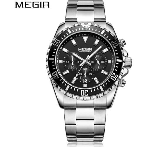 MEGIR Luxury Business Quartz Watch Men Top-Brand Stainless-Steel Chronograph Fashion Wristwatches Male Clock Relogio Masculino