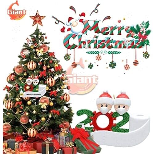DIY Quarantine Christmas Decoration 2020 Family Santa Claus Mask Hanging Pendant Ornament for Xmas Tree Party Christmas Gifts