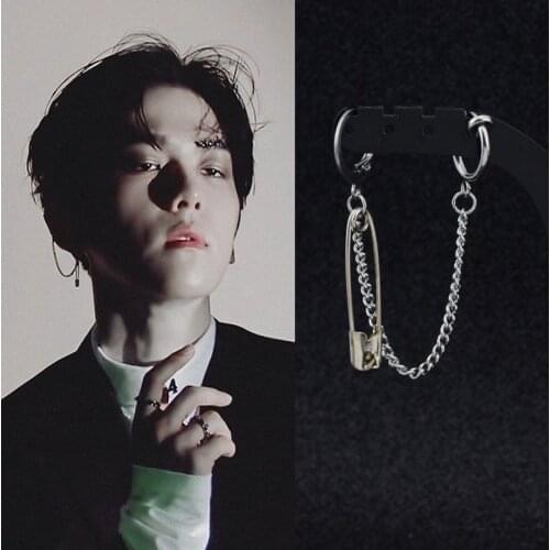 Korean Boys Punk Ear Clip Cuff Wrap Earrings Pin Chain Pendant Men Stainless Steel Stud Earring Hipster Grunge Accessory Unisex