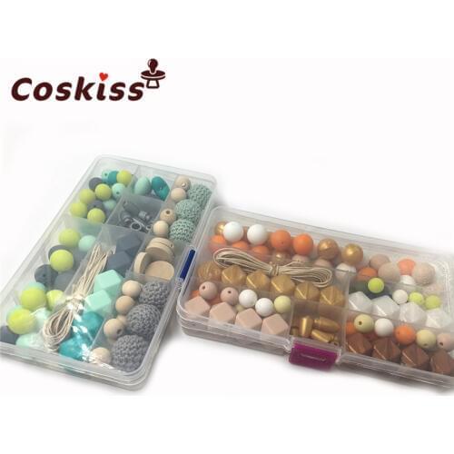 Two Boxes Baby Teether Toys Silicone Teething Baby Pacifier Clip Geometric Hexagon Silicone Teething Beads DIY Nursing Teether