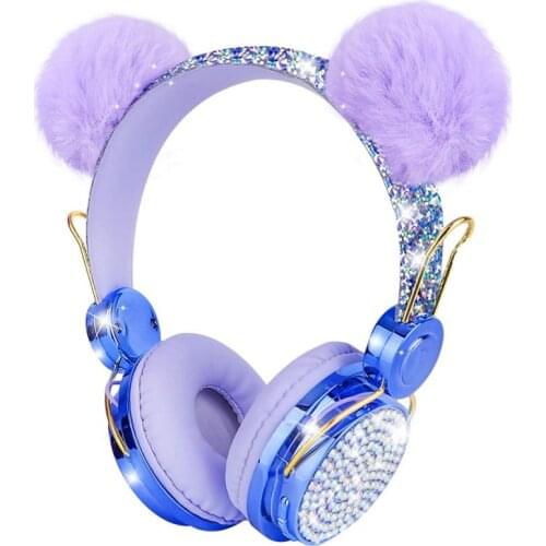 Cute Wireless Headphone With Mic Girl Kid Bluetooth 5.0 Earphone With Hairball Music Stereo Helmet