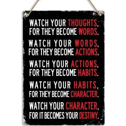 Watch Your Thoughts Motivational Quote Vintage Metal Wall Sign Plaque Home decor