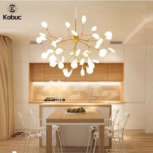 Kobuc Modern Firefly LED G4 Chandelier Light Stylish Tree Branch Glass Chandelier Lamp For Living Room Dining Room Decor Light