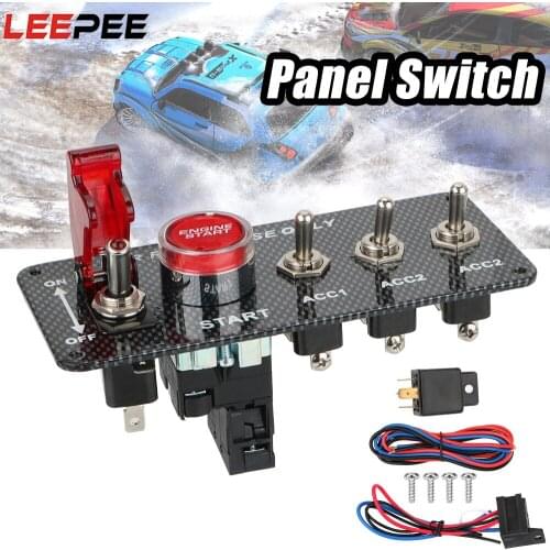 LEEPEE 12V LED Ignition Switch Panel for Racing Car Engine Start Push Button Carbon Fiber Car accessories LED Toggle Switch