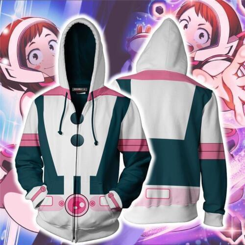 Anime My Hero Academia Hoodie OCHACO URARAKA Cosplay Costume 3D Print Zipper Jackets Sweatshirts Sportswear