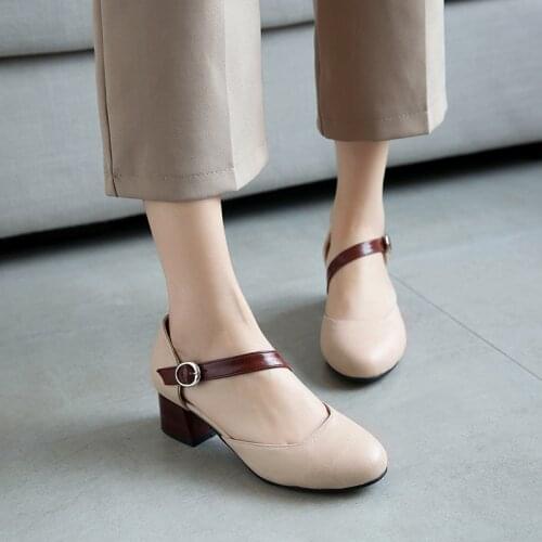 Summer versatile round head medium thick High Heels Sandals for women 33 Baotou large size 4041 single shoes 43
