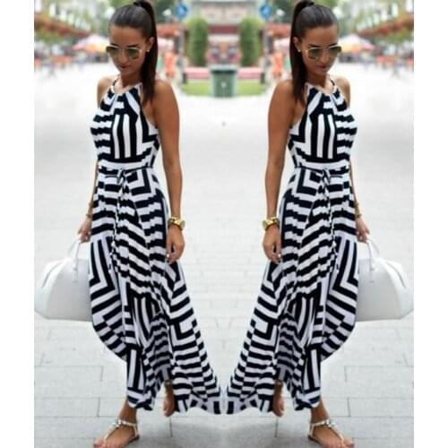 Women Long Dress Ladies Sexy Casual Geometric Print Boho Long Maxi Beach Dress Party Bodycon Dress