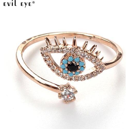 EYE EVIL ROSE GOLD copper evil eye ring micro pave rings trendy heart evil eye ring for woman jewelry ring party EY3472