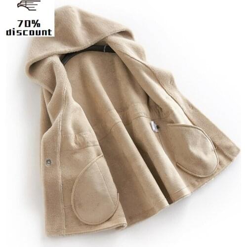 Real Sheep Shearling Fur Coat Female300% Wool Coats 2020 Winter Jacket Women Hooded Korean Outwear Chaqueta Mujer MY3733
