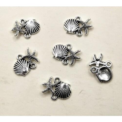 10pcs Charms shell starfish connector link 13x18mm Antique Making pendant fit,Vintage Tibetan Silver,DIY bracelet necklace