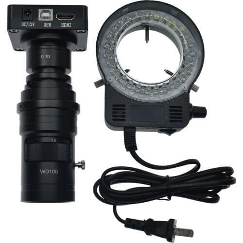 36MP 1080P 2K 60FPS HDMI USB Industry Video Microscope Camera+10X-200X Adjustable Magnification Zoom C-mount Lens+LED Light