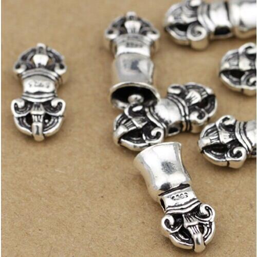 Handmade 925 Silver Dorje & Bell Amulet Sterling Silver Carved Tibetan Dorje Buddhist OM Mantra Dorje Bell Malas Counter Charms