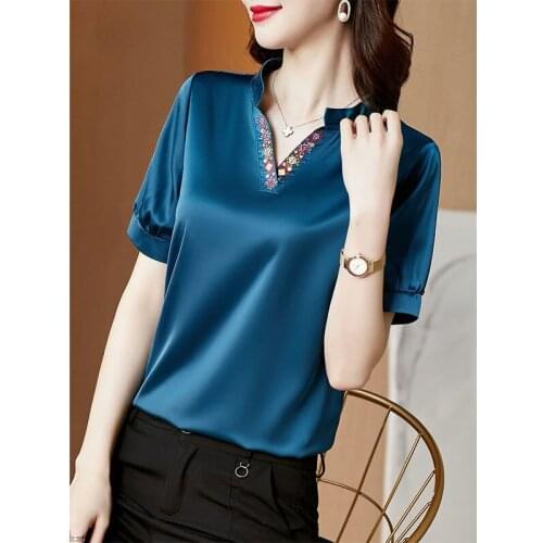 Blouse Women Shirt T-shirt Womens Short Sleeve 2021 Summer V-neck Summer Loose Top Blusas Mujer De Moda