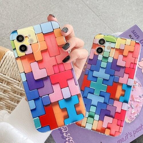 3D Colorful Block Matte Color Phone Case For iphone 11 12 Pro Max 7 8 Plus XR XS Fashion Creative Silicone Tetris Protect Cover