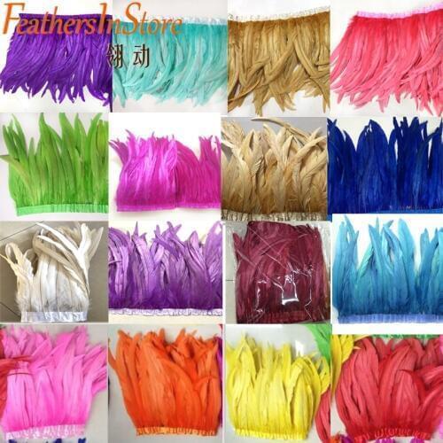 2 Yard Rooster Feather Trims 35-40cm width coque Feather strung Chicken Feather trimming Carnival Decoration