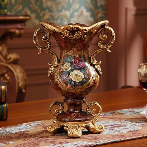 European Resin Vase+Artificial Flower Set Figurines Home Furnishing Decoration Crafts Livingroom Silk Fake Flower Pot Ornaments