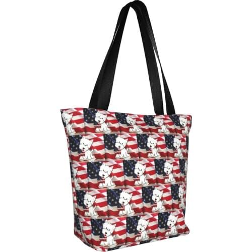 Harajuku Westie Ladies Shopper Bags Handbag Cute Animal Graphic Canvas Shopping Bags Totes Large Capacity Zipper Shoulder Bags