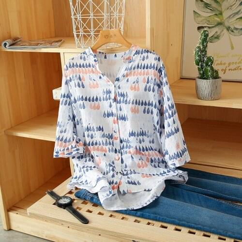Plaid Women Shirts Fashion Ladies Shirt Party Female Loose Tops Vintage Girls Top Cotton and Linen Printed Summer Thin