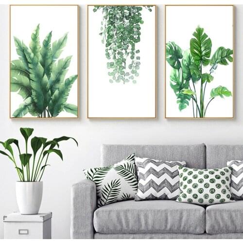 Nordic Minimalist Green Leaves Wall Canvas Paintings Natural Prints and Posters Wall Art Pictures for Living Room Home Decor