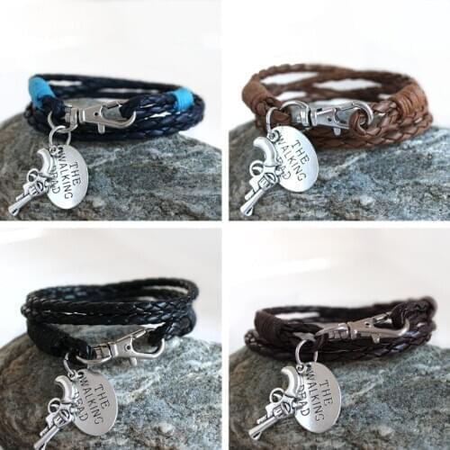 Fashion Jewelry THE WALKING DEAD PU Leather Charm Friendship Bracelets & Bangles Rick revolver Carl cowboys Men Jewelry gifts