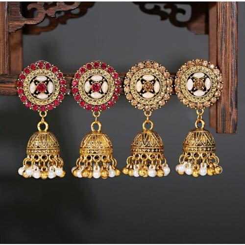 Fashion Women Boho Tassel Bells Earrings Tibetan Jewelry Brincos Bijoux Vintage Retro Zircon Pearl Tassel Drop Earrings