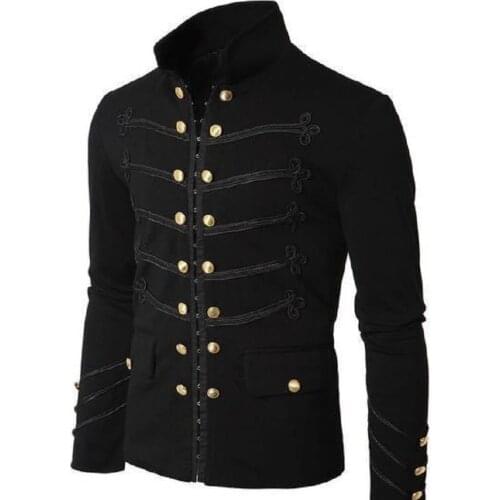Man Purim Victorian Gothic Style Jacket Zipper Christian Medieval Knight Coat Solid Middle Ages Male Carnival Clothing