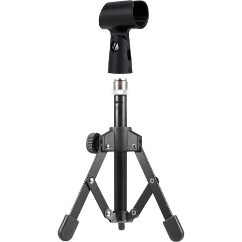 MS-12 Mini Foldable Adjustable Desktop Tripod Microphone Stand w/ MC3 Mic Clip Holder Bracket for Meeting Lectures
