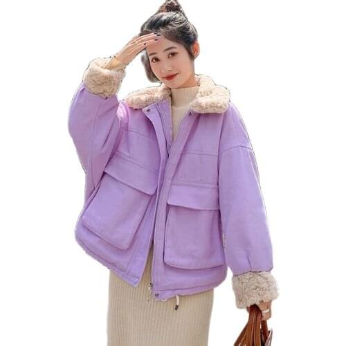 New 2021 Winter Jacket Women Parker Coat Lamb Wool Warm Cotton Coat Large Size Loose Casual Short Overcoat Winter Coat Female