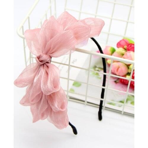 New Big Bow Floral Hair Band Organza Braid Twist Shining Hair Hoop Flower Lace Ribbon Knot Headbands Diy Women Hair Accessories