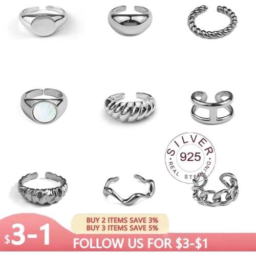 Season Gate 925 Sterling Silver Geometric Creative Trendy Twill French Croissant Adjustable Size Open Ring SR124