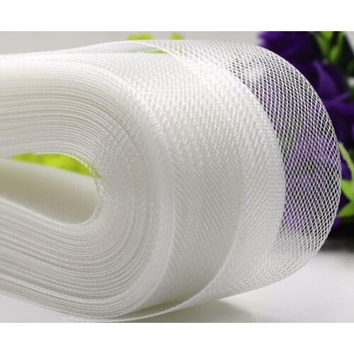 25/50/80mm 50yards Flat Stiff Plain Hard crinoline Horsehair Mesh Braid Ribbon for wedding Dress/hat sewing accessories