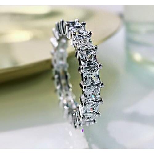 Luxury 100% 925 Sterling Silver Rings Princess Cut Created Moissanite Gemstone Anniversary Personality Ring Band Fine Jewelry