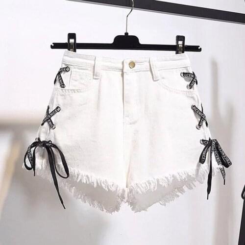 Tassel Denim Shorts Women 2021 Summer Lace Up Jeans Shorts Plus Size S-3XL Casual Streetwear Short Femme