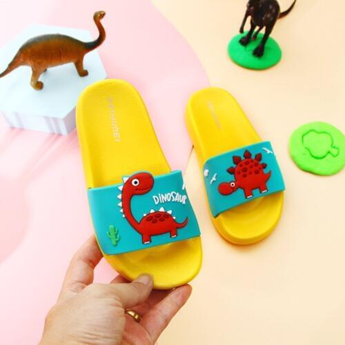Summer Dinosaur Childrens Slippers For Boys Girls Slippers PVC Soft Bottom Non-slip Beach Sandals Kids Home Bathroom Flip Flops