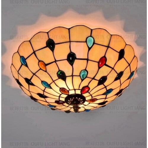 Mediterranean crystal stained glass tiffany Ceiling lights 40/50cm AC 110-240V bulbs suspension lamp bedroom lighting