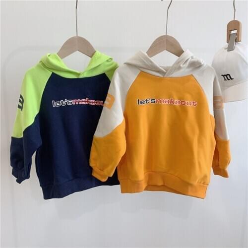 2020 New Baby Boys Sweatshirts Korean Color Matching Letter Hooded Sweatshirt for Boy Kids Casual Loose Hoodies Children Clothes