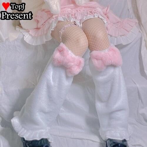 Japanese Harajuku Style Girls Sweet Pink Bow Leg Warm Socks Lolita Cute Winter Velvet Foot Warmer Socks Leg warmers