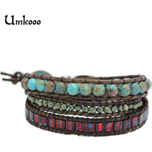 Triple Leather Wrap Bracelet for Women Pyrite Beads Handmade Multilayer Czech Glass Beads Leather Wrap Jewelry Women Accessories