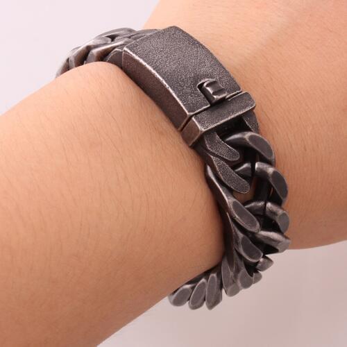 Heavy Chunky 15mm Width Bike Curb Chain Bracelets Mens Stainless Steel Matte Dark Dull Link Chain Boy Bracelets Gift